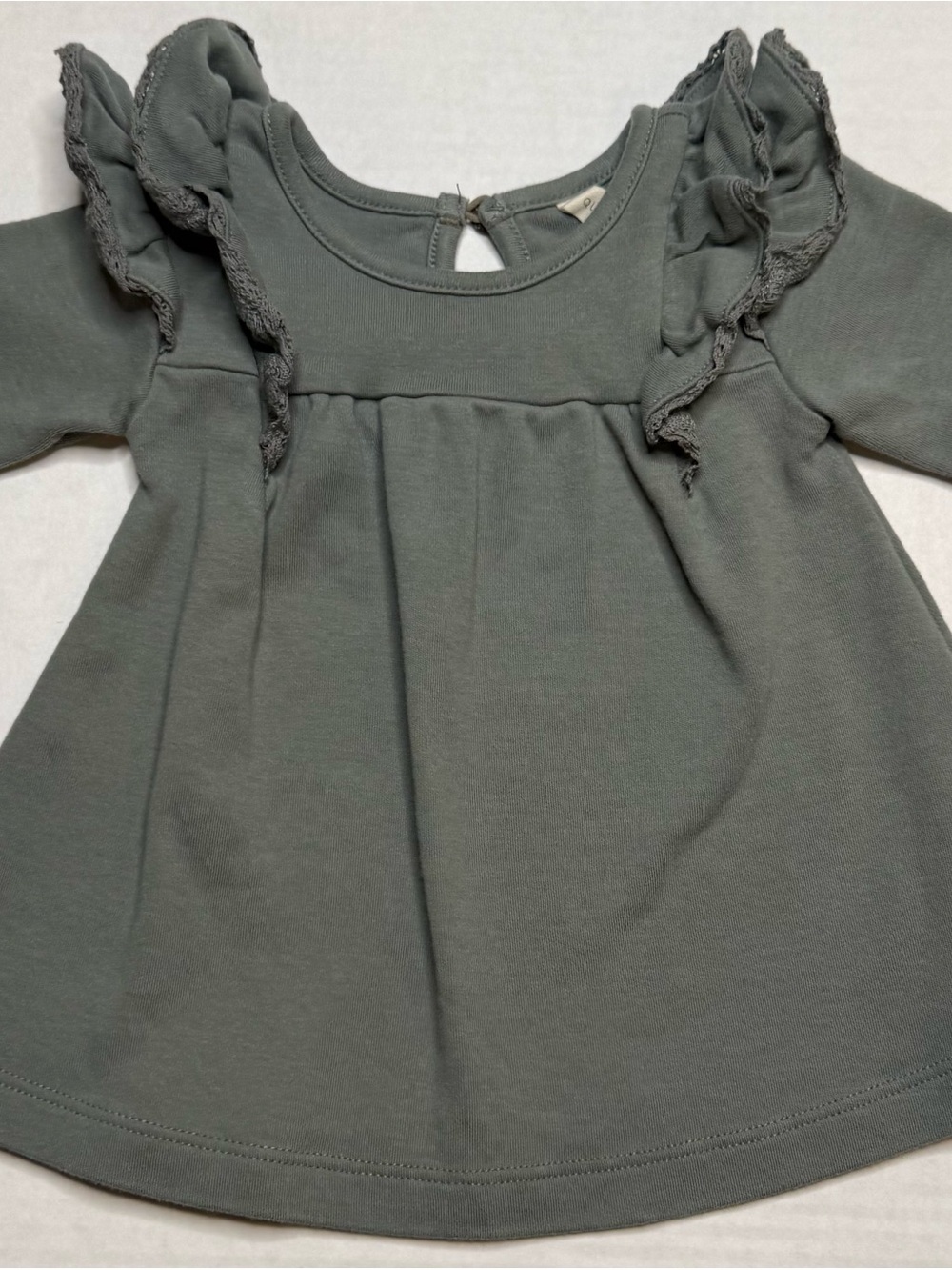 Quincy Mae Long Sleeve Ruffle Dress Sage Green 6-12 Months